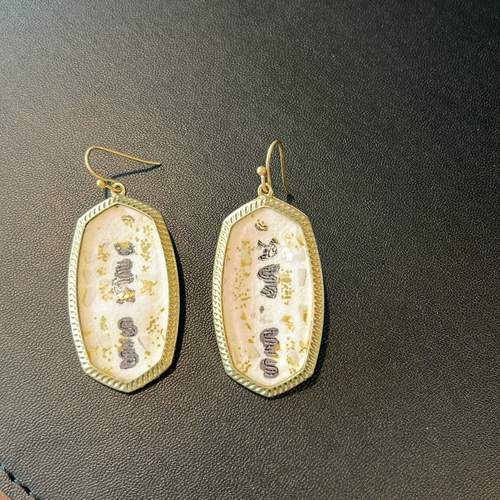 Gold and White Fabric Drop Earrings